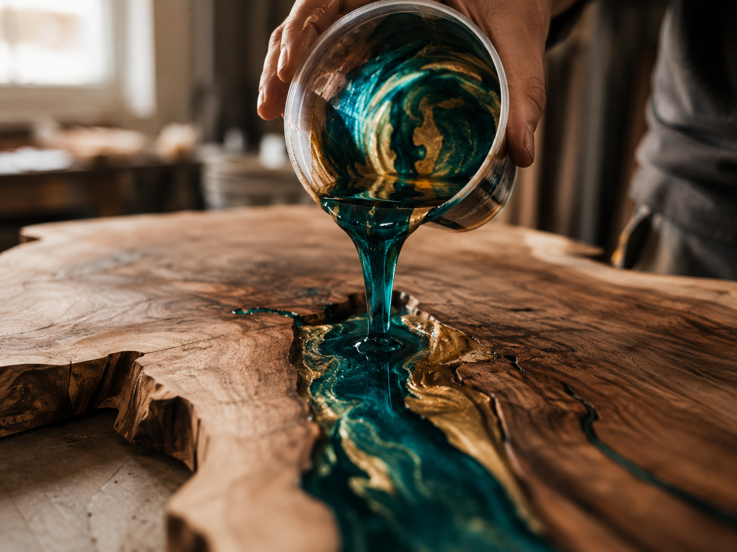 Resin pouring process in the 39 Art Studio atelier