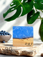 Handmade Walnut & Turquoise Resin Coaster Set, Personalized Wooden Coasters