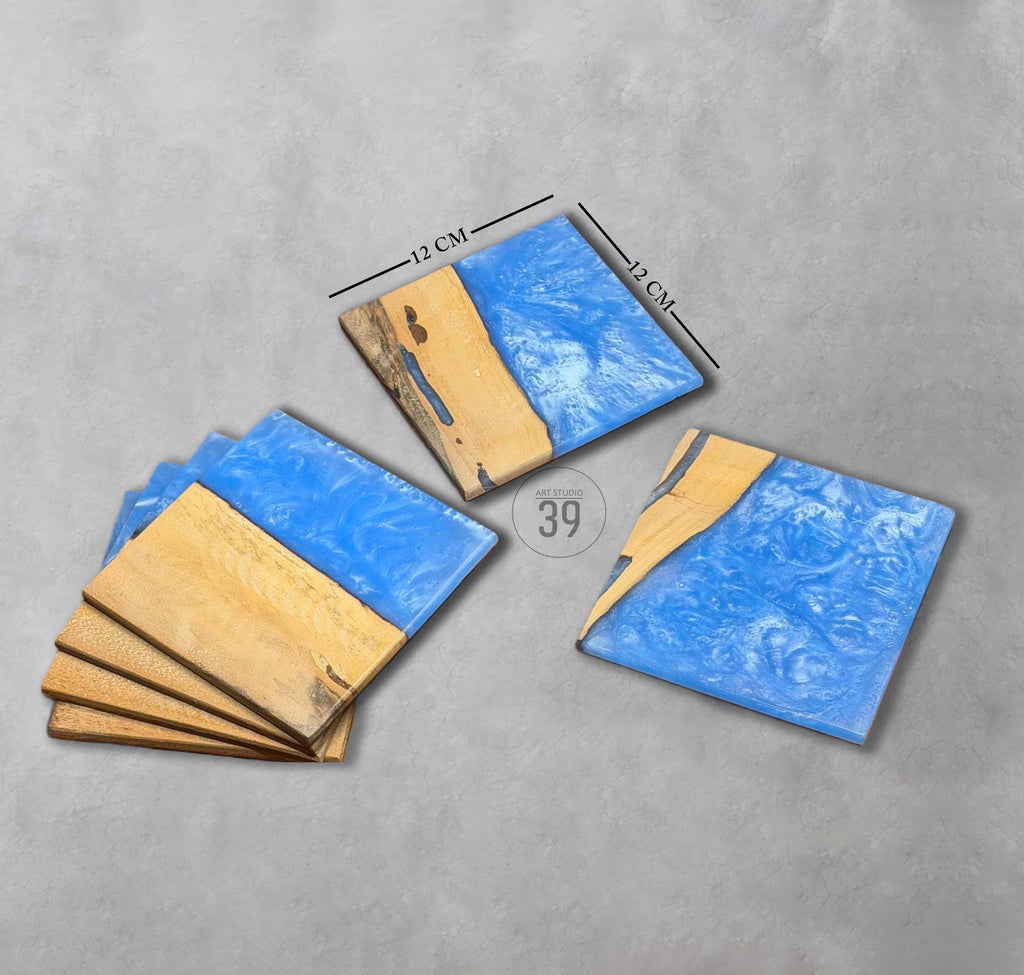 Handmade Walnut & Turquoise Resin Coaster Set, Personalized Wooden Coasters