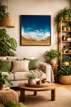 Handcrafted Ocean Resin Art – Framed Coastal Seascape (40x40 cm )