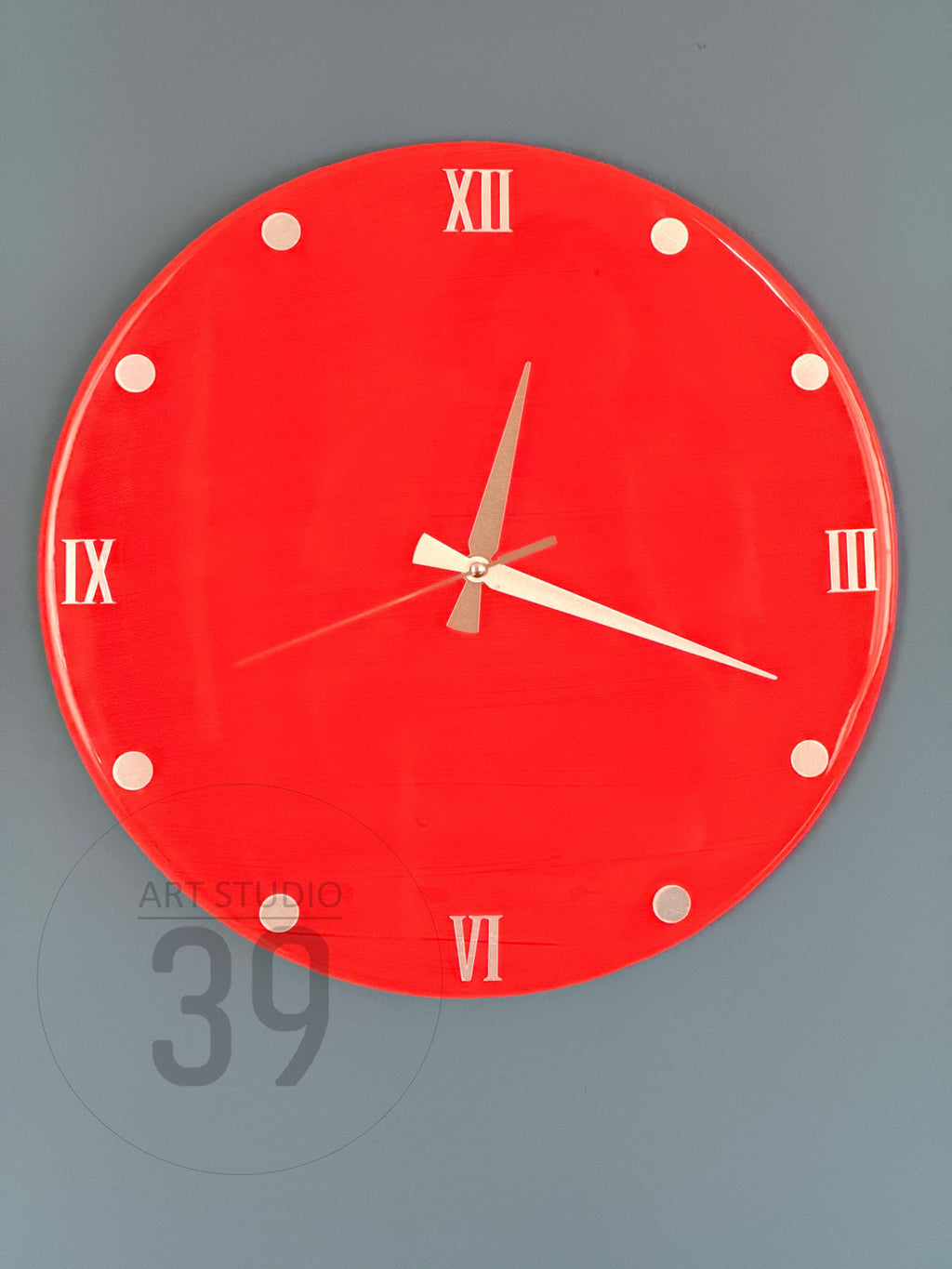 Modern Neon Orange Resin Wall Clock, Silver Accents, Silent Movement