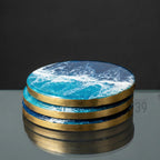 Ocean Resin Coaster Set – Blue Wave Design with Gold Leaf