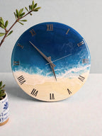Handmade Ocean Resin Wall Clock, Coastal Home Decor, Silver Roman Numerals