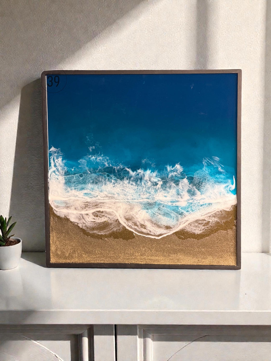 Handcrafted Ocean Resin Art – Framed Coastal Seascape (40x40 cm )