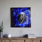A square wall art piece featuring a dark gray dinosaur skull against a vibrant blue and white abstract background. The artwork is mounted on a black frame. The bottom right corner of the artwork has the text "ART STUDIO 39".