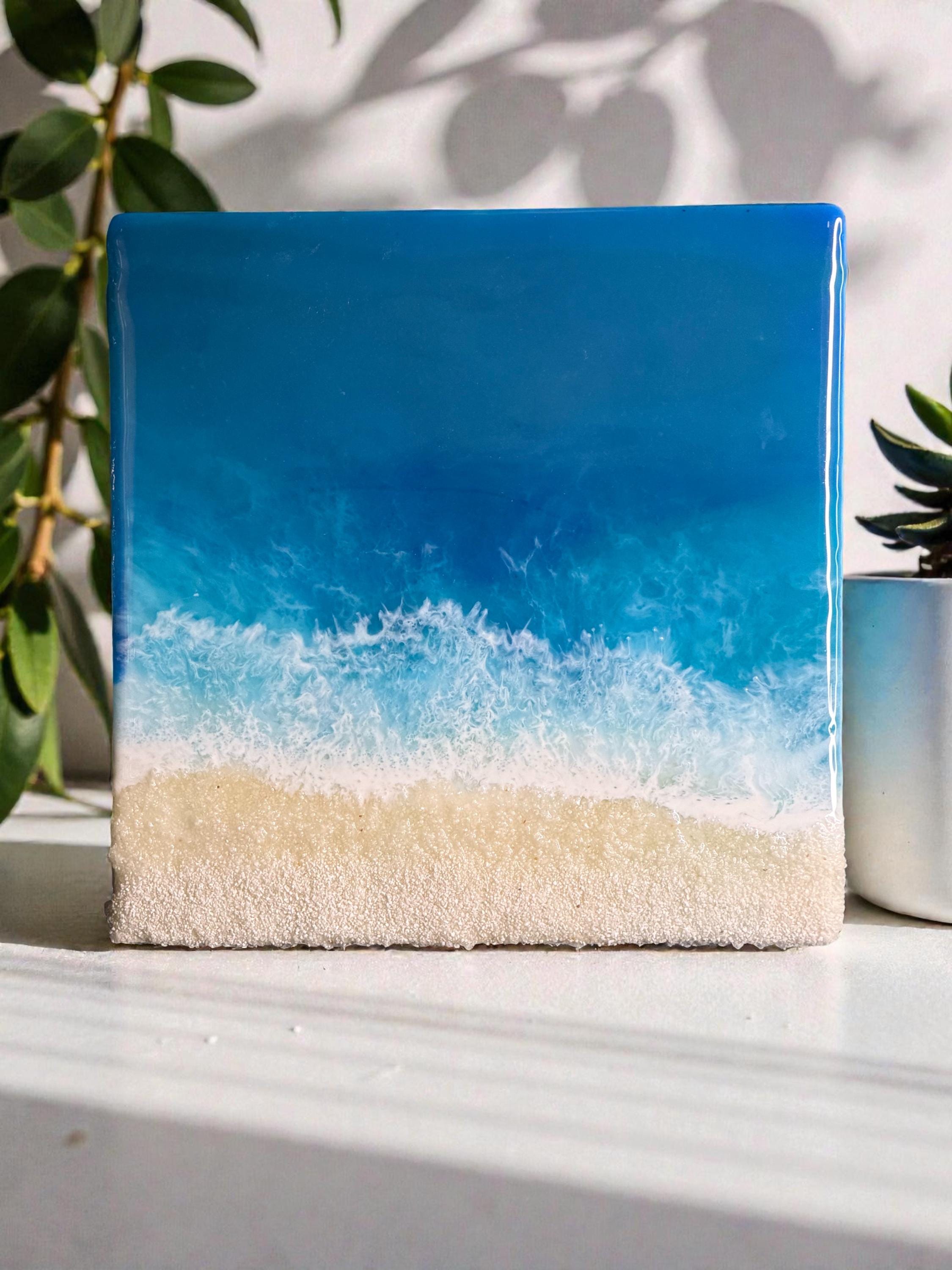 Maldives Inspired Resin Ocean Art, Coastal Seascape Painting (25x25 cm & 30x30 cm)