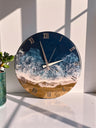 Ocean Resin Wall Clock, Handmade Coastal Decor with Silver Numerals