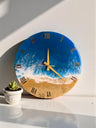 Handmade Ocean Resin Wall Clock, Coastal Decor with Gold Numerals