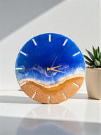 Resin Ocean Wall Clock – Handmade Beach Decor, Gold Numerals (40/50/60 cm)
