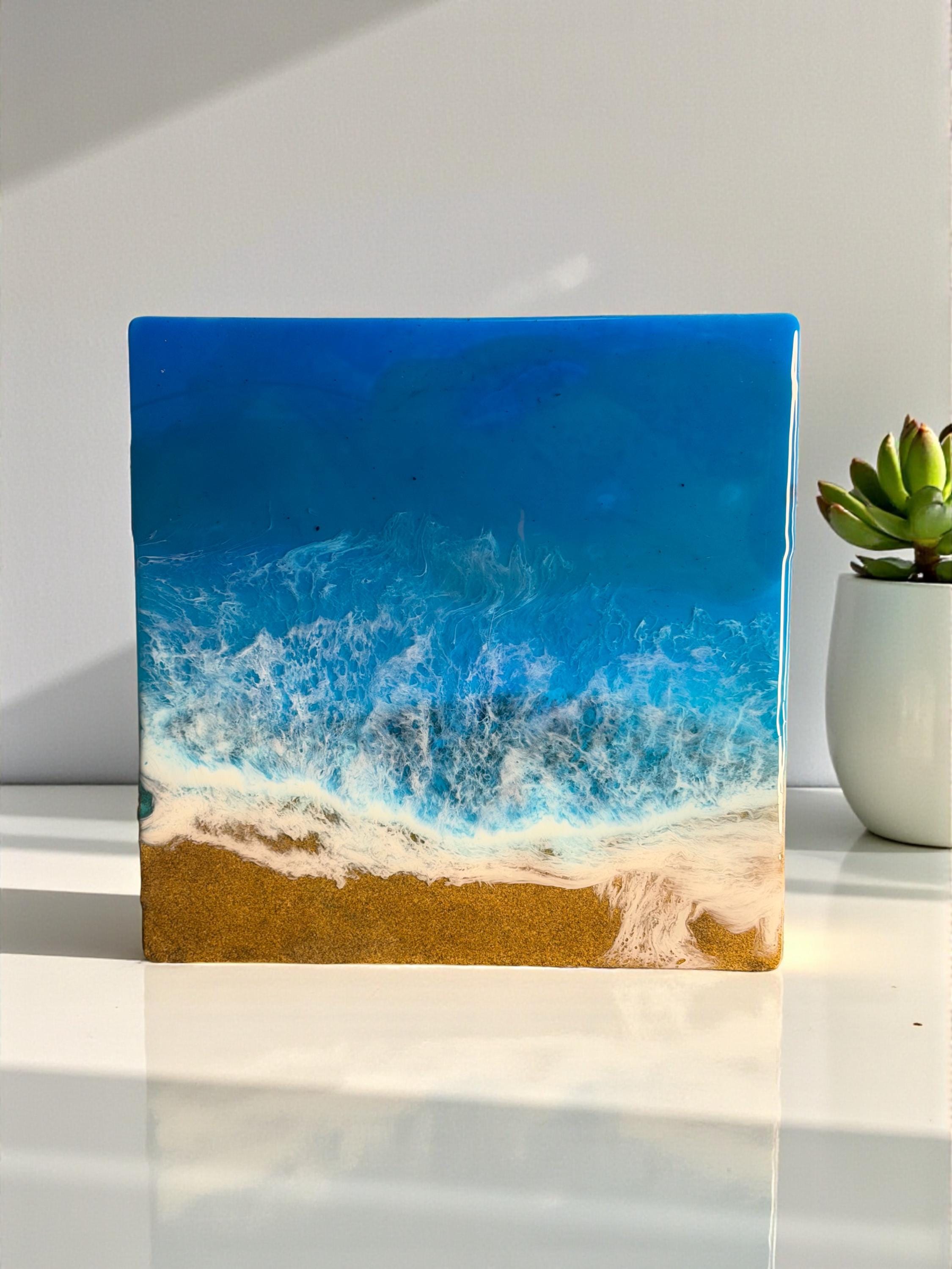 Mediterranean Resin Ocean Art, Handcrafted Coastal Wall Decor
