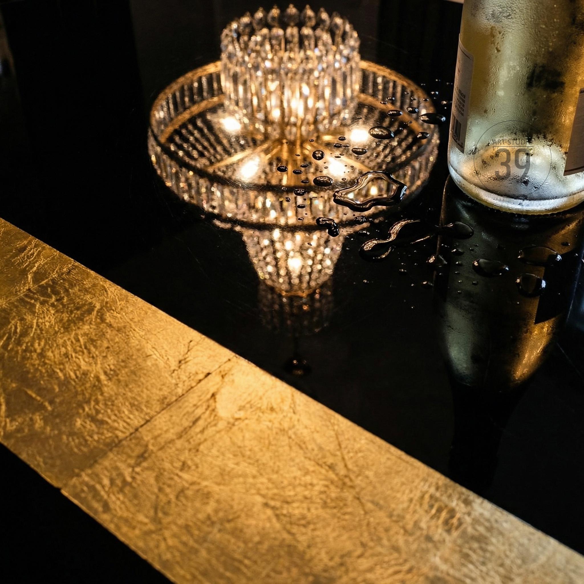 Luxury Black Resin Coffee Table – Gold Leaf Inlay, Contemporary Design