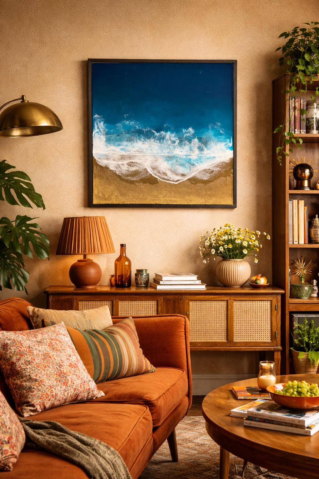Handcrafted Ocean Resin Art – Framed Coastal Seascape (40x40 cm )
