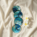 Handmade Blue Geode Coasters, Gold Leaf Epoxy Resin, Modern Decor