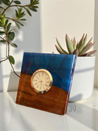 Walnut Resin Desk Clock – Handmade Wooden Table Clock with Silver Quartz Detail