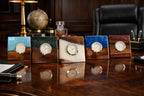 Walnut Resin Desk Clock – Handmade Wooden Table Clock with Silver Quartz Detail