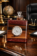 Walnut Resin Desk Clock – Handmade Wooden Table Clock with Silver Quartz Detail