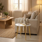 Handmade Round Coffee Table – White Resin with Gold Leaf Inlay