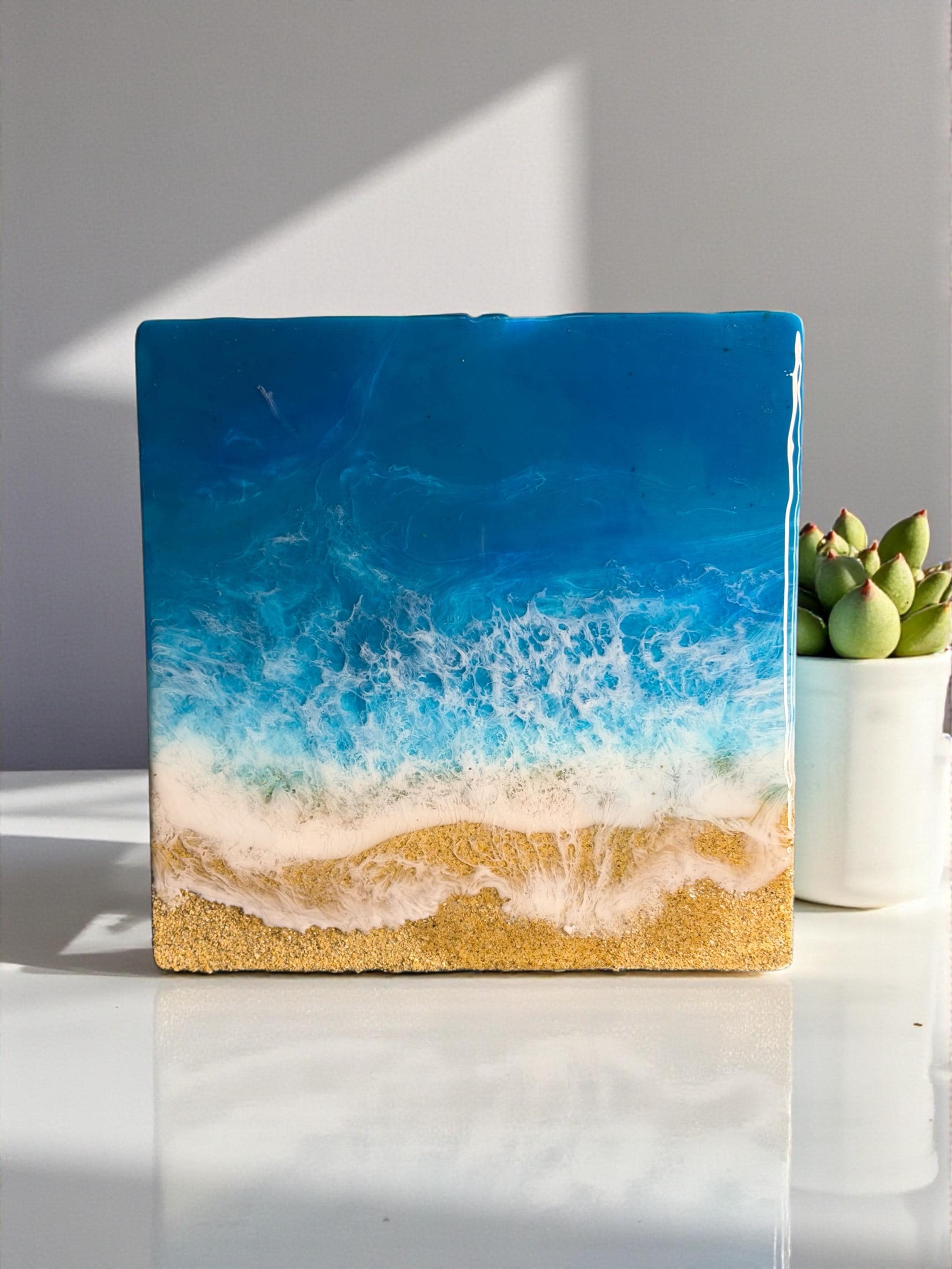 Caribbean Ocean Resin Art - Coastal Seascape Wall Decor