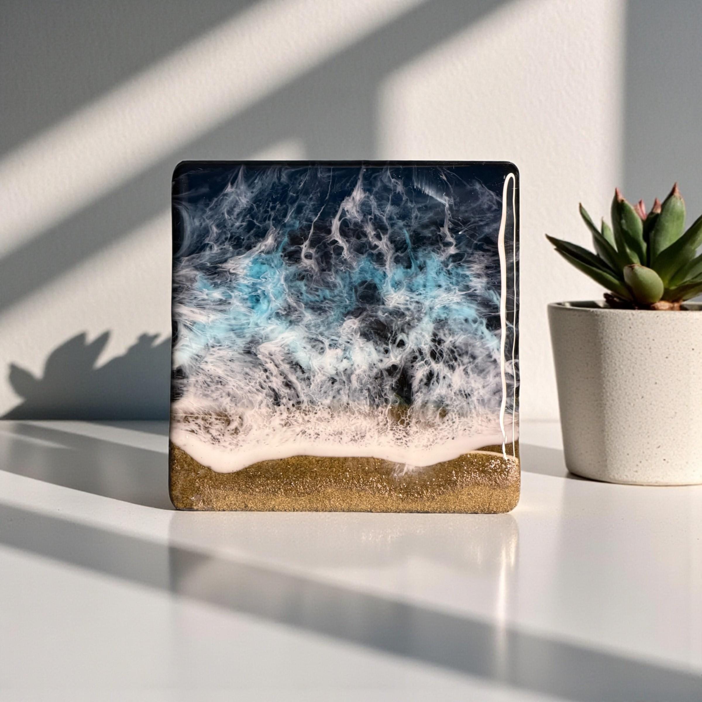 Handmade Dark Ocean Resin Art – Coastal Wall Decor (15x15 & 20x20 cm)