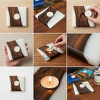 Classic Walnut  Resin Candle Holder – Handmade Tealight Holder – Solid Wood & High Gloss Resin (12x12 cm) Personalized Engraving Option