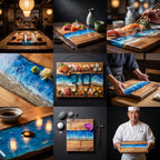 Dark Ocean Walnut Resin Serving Board – Beach Inspired Charcuterie Cheese Board (XL)