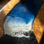 Dark Ocean Walnut Resin Serving Board with Obsidian Beach – Charcuterie Cheese Board 24x32 cm