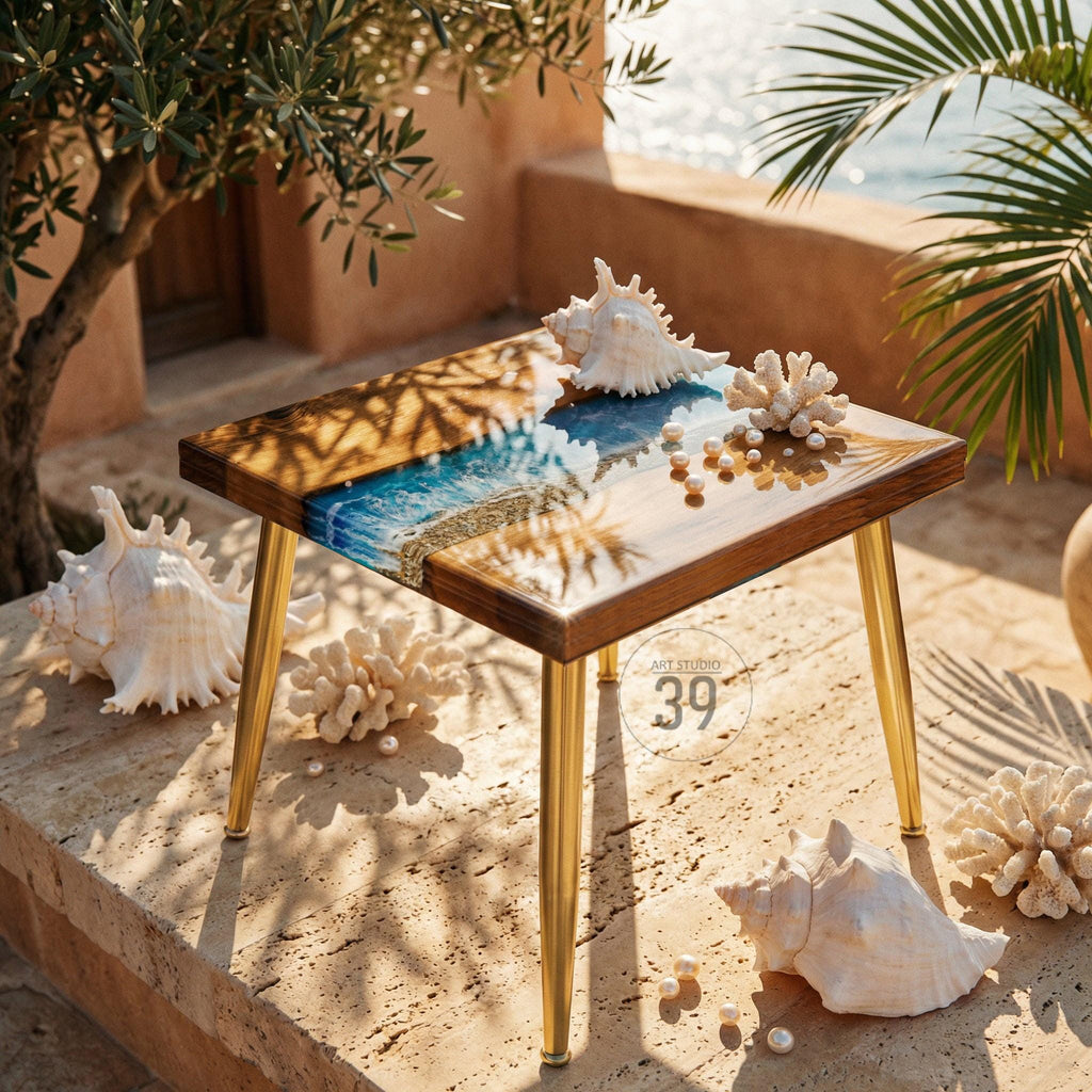 Dark Ocean Walnut Coffee Table – Handmade Resin River Table – Luxury Modern Living Room