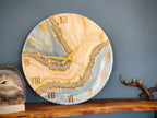 Luxury Geode Wall Clock with Real Quartz Crystals – Handmade Resin Clock in Cream Blue and Gold – 40 50 60 cm Statement Decor