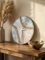 Handmade Geode Resin Clock with Real Quartz Crystals – White Turquoise Silver Statement Decor