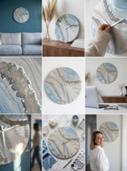 Handmade Geode Resin Clock with Real Quartz Crystals – White Turquoise Silver Statement Decor