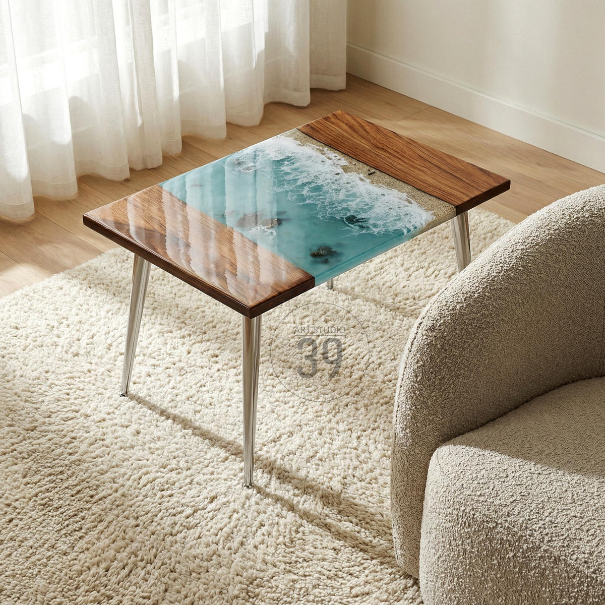 Bright ocean walnut coffee table