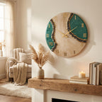 Luxury Geode Wall Clock with Real Obsidian Crystals – Handmade Resin Clock with Personalization Option in Gold – 40 50 60 cm Statement Decor
