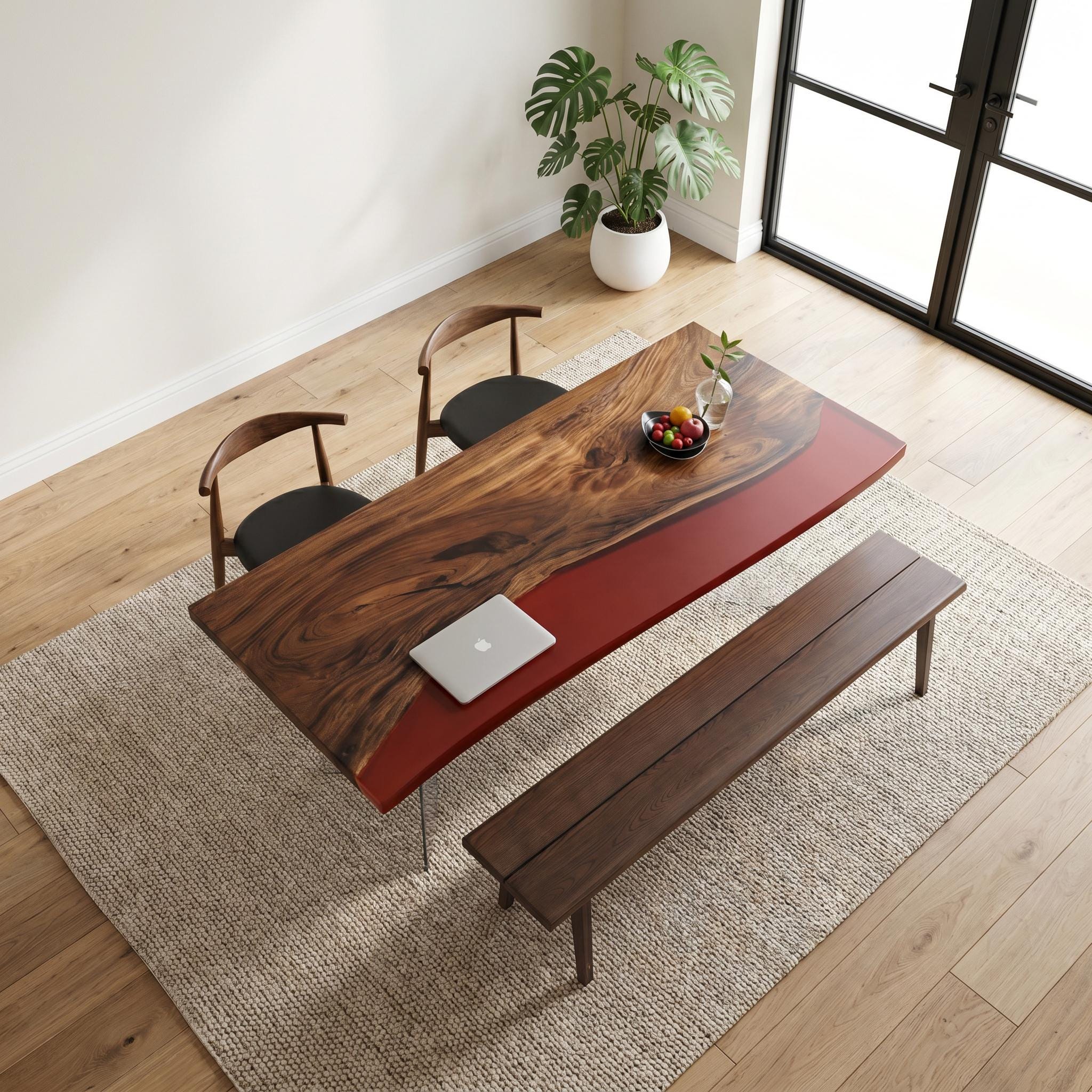 Walnut Resin Table, Burgundy Epoxy River Dining Table, Custom Wood Coffee Table, Handmade Tabletop Only, Live Edge Resin Furniture