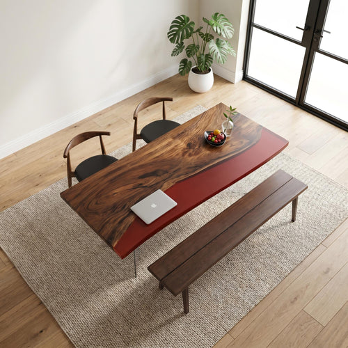 Walnut Resin Table, Burgundy Epoxy River Dining Table, Custom Wood Coffee Table, Handmade Tabletop Only, Live Edge Resin Furniture