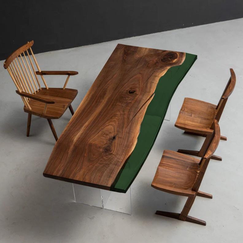 Walnut Resin Table, Burgundy Epoxy River Dining Table, Custom Wood Coffee Table, Handmade Tabletop Only, Live Edge Green Resin Furniture