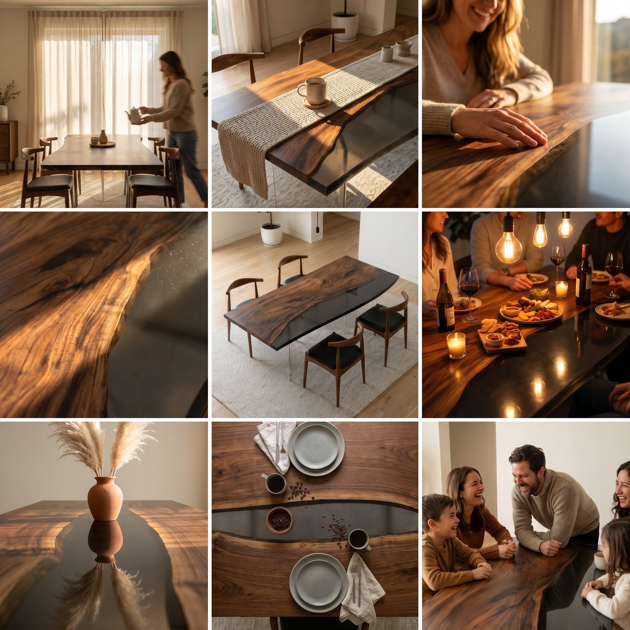 Walnut Resin Table, Burgundy Epoxy River Dining Table, Custom Wood Coffee Table, Handmade Tabletop Only, Live Edge Black Resin Furniture