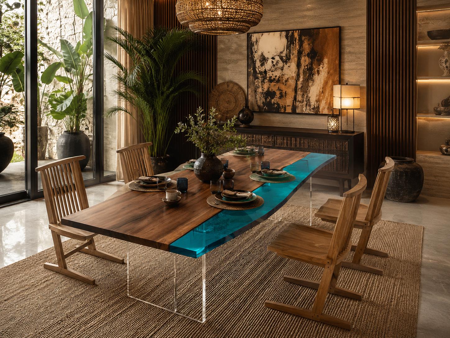 Walnut Resin Table, Burgundy Epoxy River Dining Table, Custom Wood Coffee Table, Handmade Tabletop Only, Live Edge Turquoise Resin Furniture