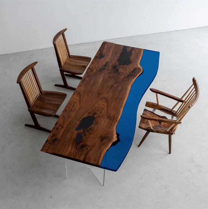 Walnut Resin Table, Burgundy Epoxy River Dining Table, Custom Wood Coffee Table, Handmade Tabletop Only, Live Edge Blue Resin Furniture