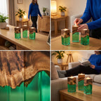 Wood Resin Tealight Candle Holder Set, Transparent Epoxy Candle Holder, Handmade Luxury Table Decor, Modern Candle Centerpiece