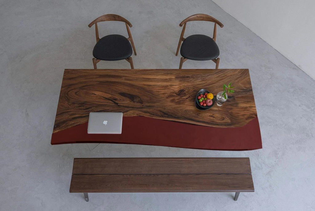 Walnut Resin Table, Burgundy Epoxy River Dining Table, Custom Wood Coffee Table, Handmade Tabletop Only, Live Edge Resin Furniture