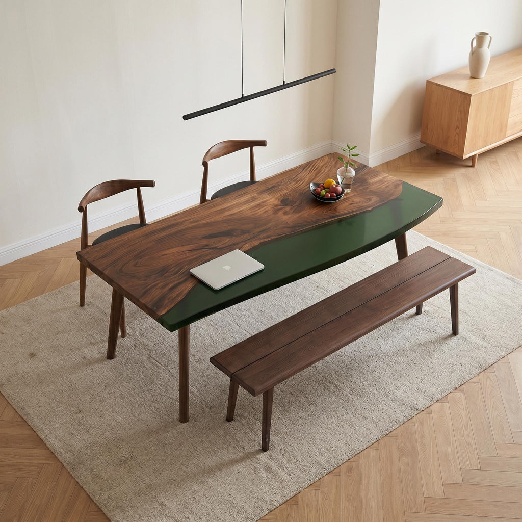 Walnut Resin Table, Burgundy Epoxy River Dining Table, Custom Wood Coffee Table, Handmade Tabletop Only, Live Edge Green Resin Furniture