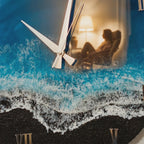Ocean Wall Clock, Resin Beach Clock, Handmade Coastal Wall Decor, Epoxy Sea Clock, Black Sand Wall Clock, Large Modern Wall Clock