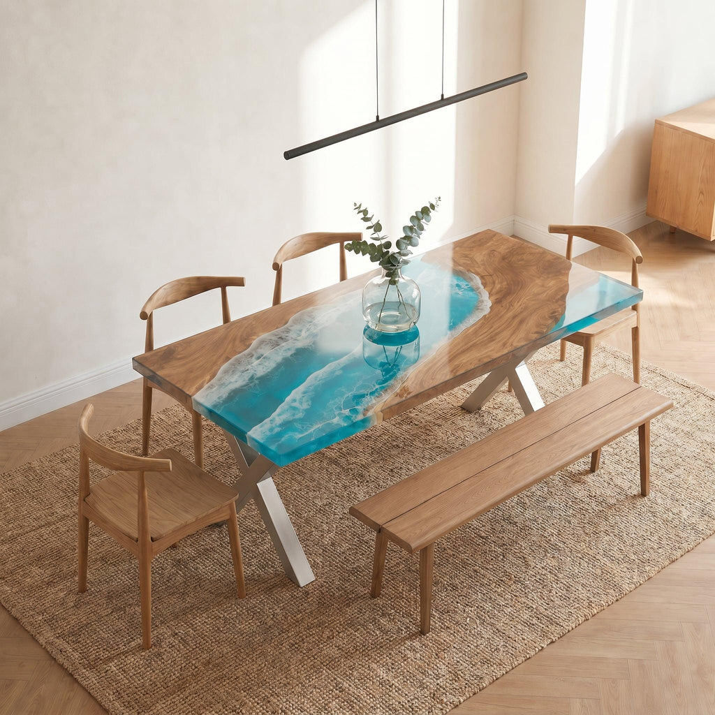 Walnut Ocean Resin Table, Epoxy River Dining Table, Custom Wood Coffee Table, Handmade Tabletop Only, Live Edge Blue Resin Furniture