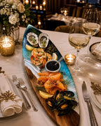 Ocean Resin Serving Board, Walnut Charcuterie Cheese Board, Surfboard Tray, Coastal Luxury Serveware, Housewarming Gift