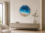 Personalized Ocean Resin Wall Clock, Custom Name Beach Clock, Coastal Wall Decor, Epoxy Sea Clock, Silver Roman Numeral Wall Clock