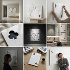 A set of rectangular white wall panels featuring cut-out shapes representing playing card suits including clubs, diamonds, hearts, and spades. These glossy, smooth-surfaced panels are designed for wall mounting as decorative art pieces.