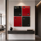 Red and Black Playing Card Wall Art Set of 4, Heart Club Spade Diamond, Poker Room Decor, Modern Sculptural Wall Art
