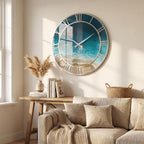 Personalized Ocean Resin Wall Clock, Custom Name Beach Clock, Coastal Wall Decor, Epoxy Sea Clock, Silver Roman Numeral Wall Clock