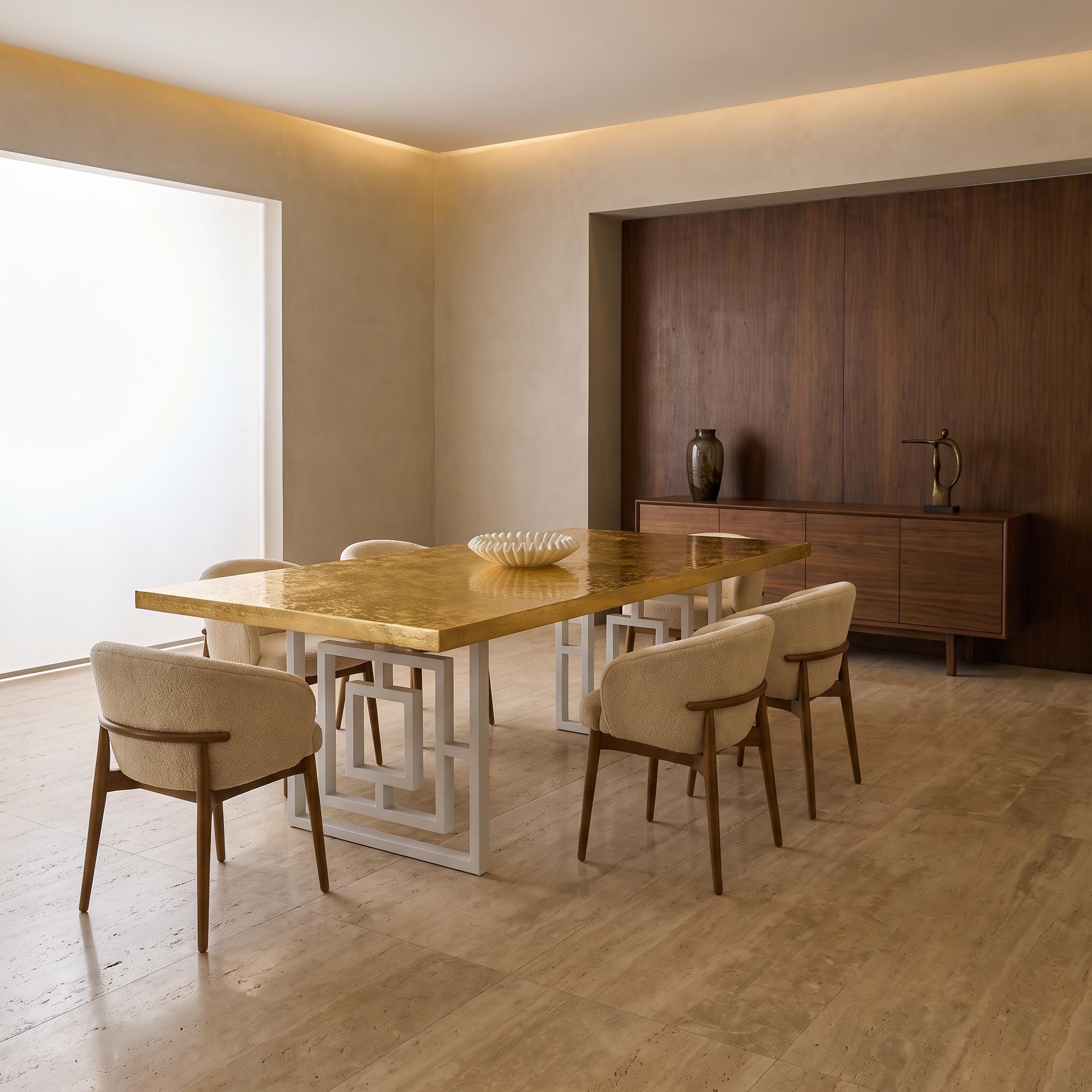 Custom 24K Gold Leaf Epoxy Dining Table, Luxury Resin Statement Furniture