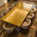 Custom 24K Gold Leaf Epoxy Dining Table, Luxury Resin Statement Furniture